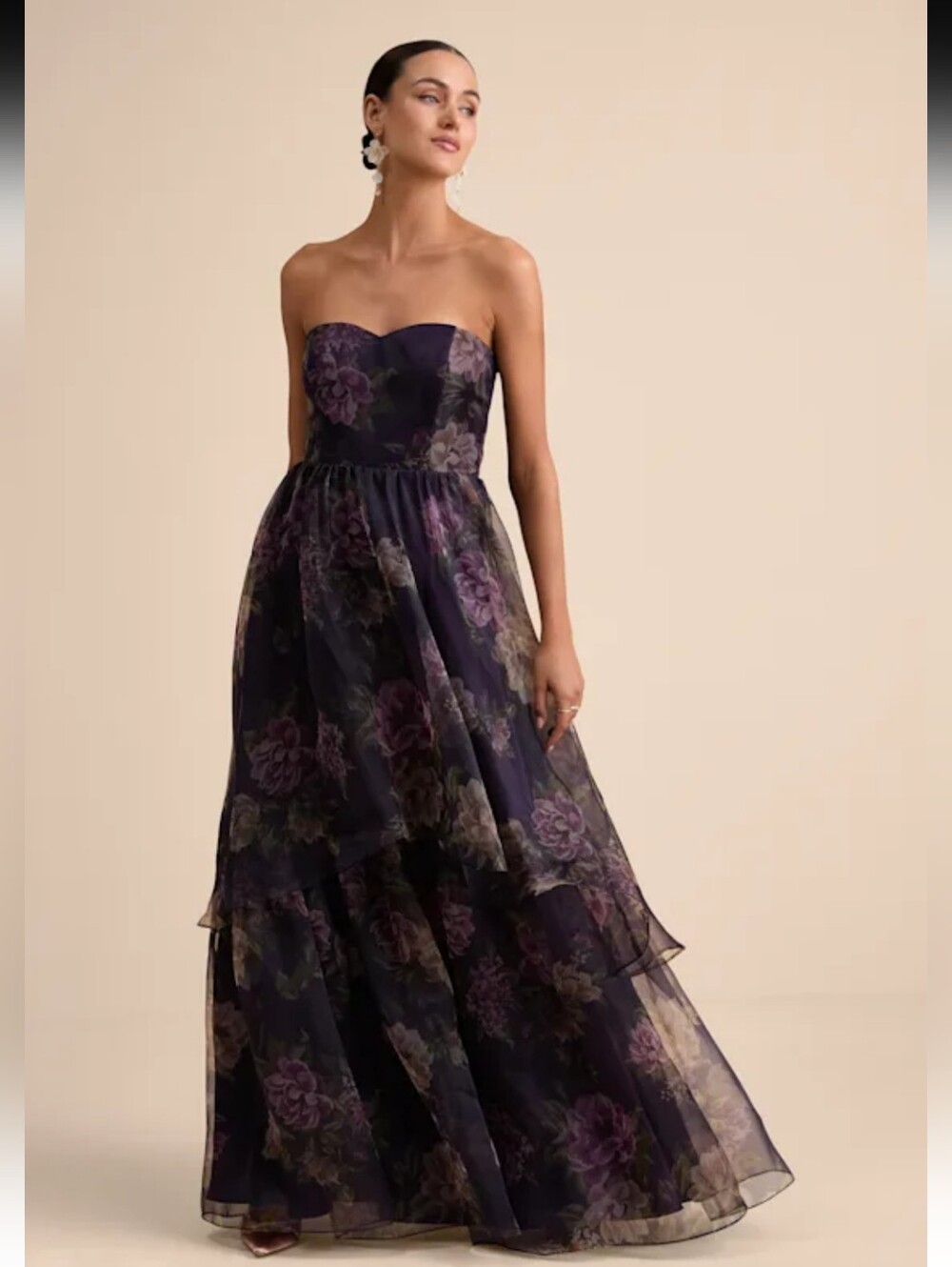 Lulu's Strapless Floral Organza Maxi Dress Size M NEW #4G